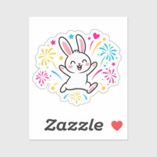 Cute Firework Bunny 'Happy New Year' Celebration 