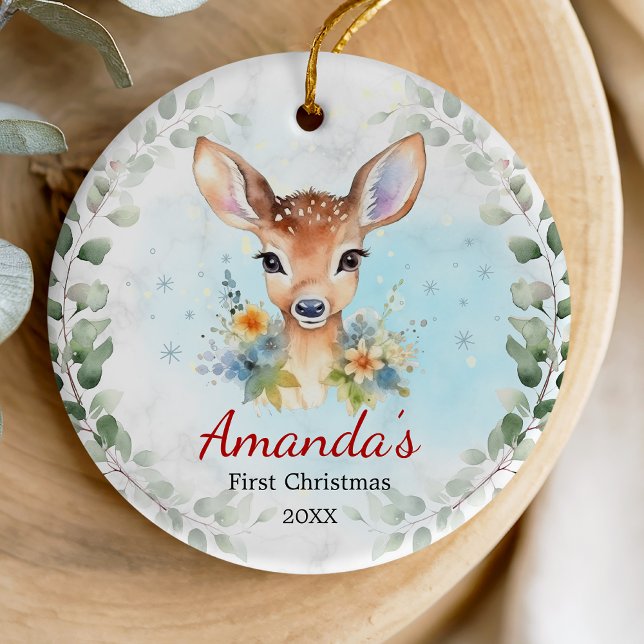 Cute first baby Christmas baby deer girl Ceramic  Tree Decoration (Creator Uploaded)