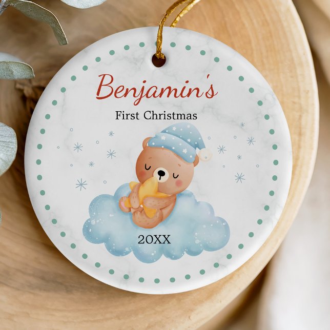 Cute first baby Christmas teddy bear blue Ceramic Tree Decoration (Creator Uploaded)