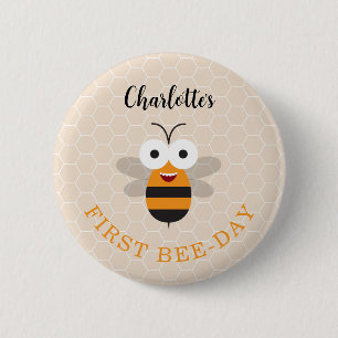 Cute First Birthday 1st Bee-Day Honeybee Honeycomb 6 Cm Round Badge
