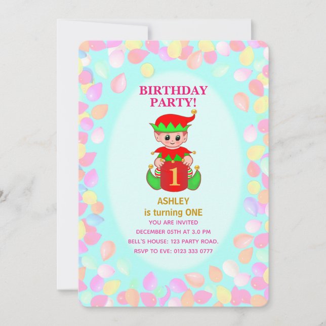 Cute First Birthday Balloons Invitation (Front)