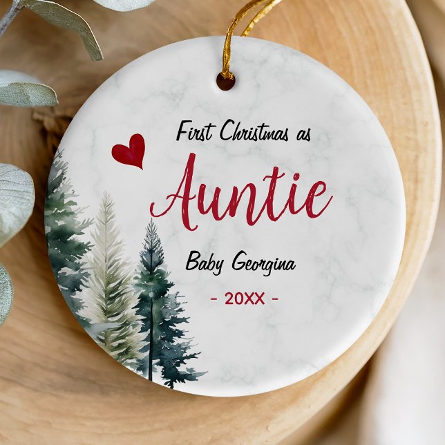 Cute first Christmas as auntie red heart Ceramic Tree Decoration (Creator Uploaded)