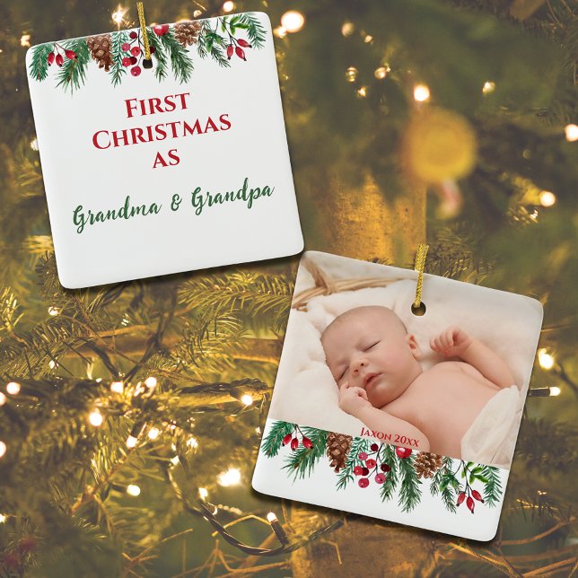 Cute First Christmas as Grandma and Grandpa  Ceramic Ornament (Cute First Christmas as Grandma and Grandpa)
