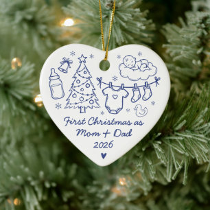 Cute First Christmas As Mum and Dad with Photo Ceramic Tree Decoration