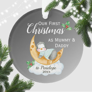 Cute First Christmas as Mummy & Daddy Baby Penguin Ornament