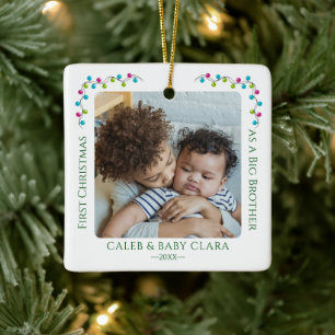 Cute First Christmas Big Brother 2 Photo Ceramic Ornament