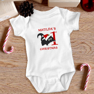 Cute First Christmas Black Kitty Cat Girls Baby Bodysuit