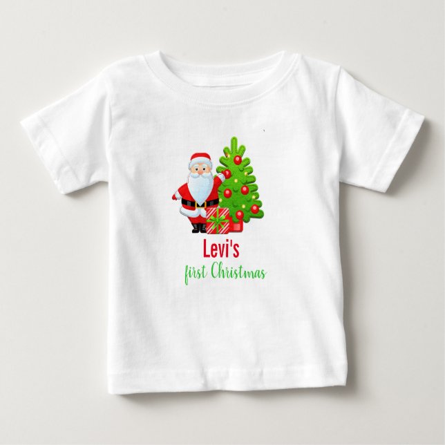 Cute First Christmas Cartoon Santa Claus Baby T-Shirt (Front)