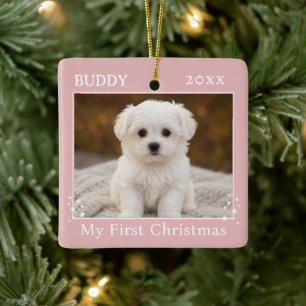Cute First Christmas Dog Photo Ceramic Ornament