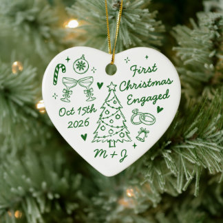 Cute First Christmas Engaged First Photo Ceramic Tree Decoration