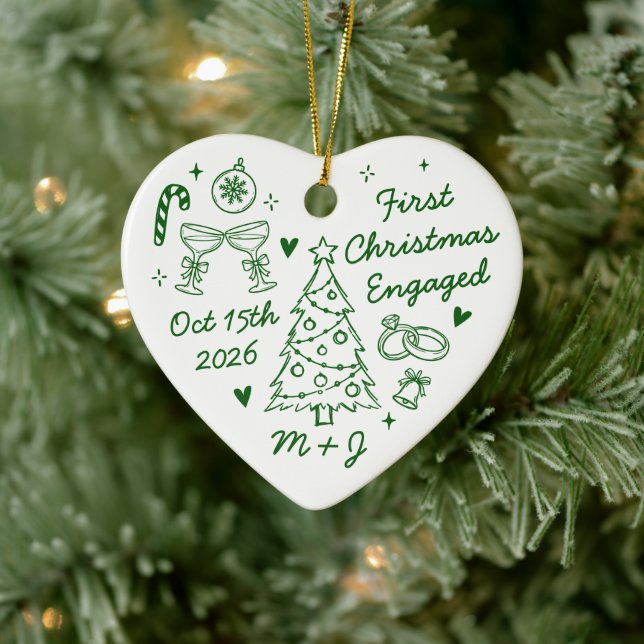 Cute First Christmas Engaged First Photo Ceramic Tree Decoration (Tree)
