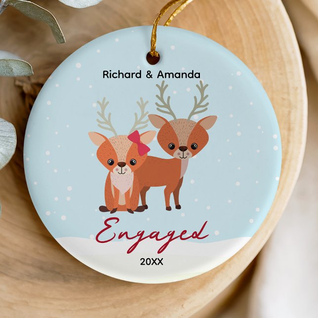 Cute first Christmas engagement deer couple Ceramic Tree Decoration (Creator Uploaded)