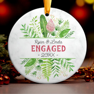 Cute first Christmas engagement floral greenery Ceramic Tree Decoration