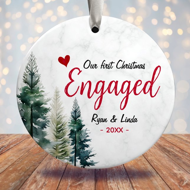 Cute first Christmas engagement red heart Ceramic Tree Decoration (Creator Uploaded)