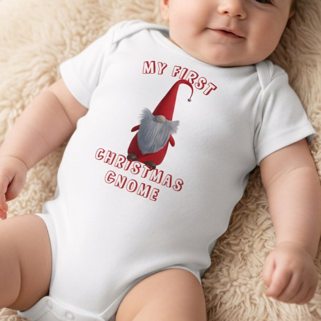 Cute First Christmas Gnome Holiday Baby Bodysuit (First Christmas Gnome baby bodysuit!)