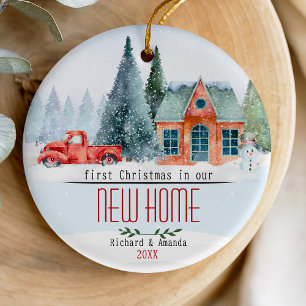 Cute first Christmas in our new home winter scene Ceramic Tree Decoration
