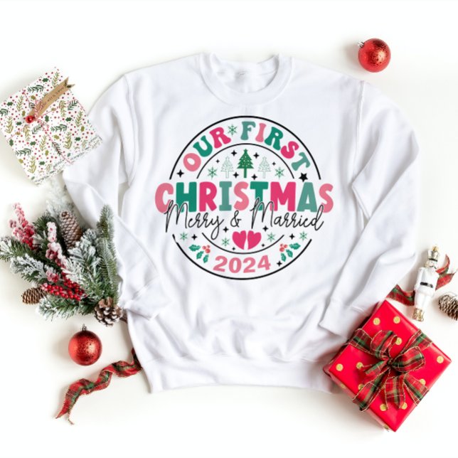 cute First Christmas Married and Merry Newlyweds Sweatshirt (Creator Uploaded)