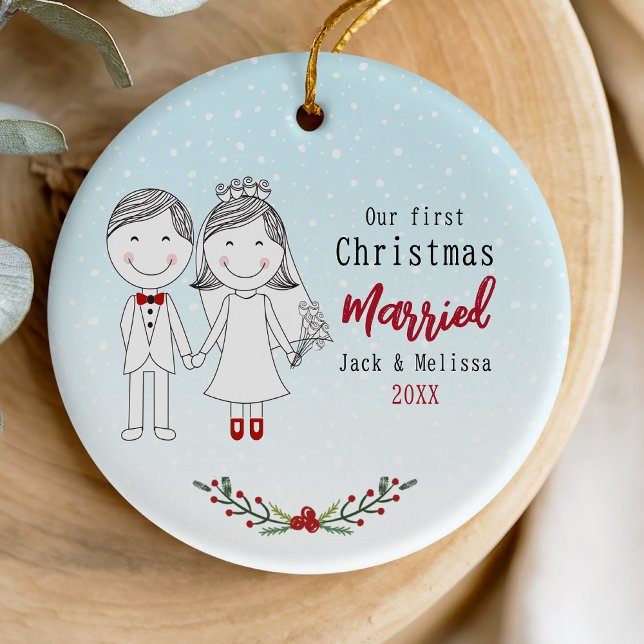Cute first Christmas married bride and groom  Ceramic Tree Decoration (Creator Uploaded)