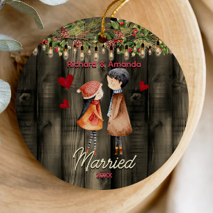 Cute first Christmas married cute couple Ceramic Tree Decoration