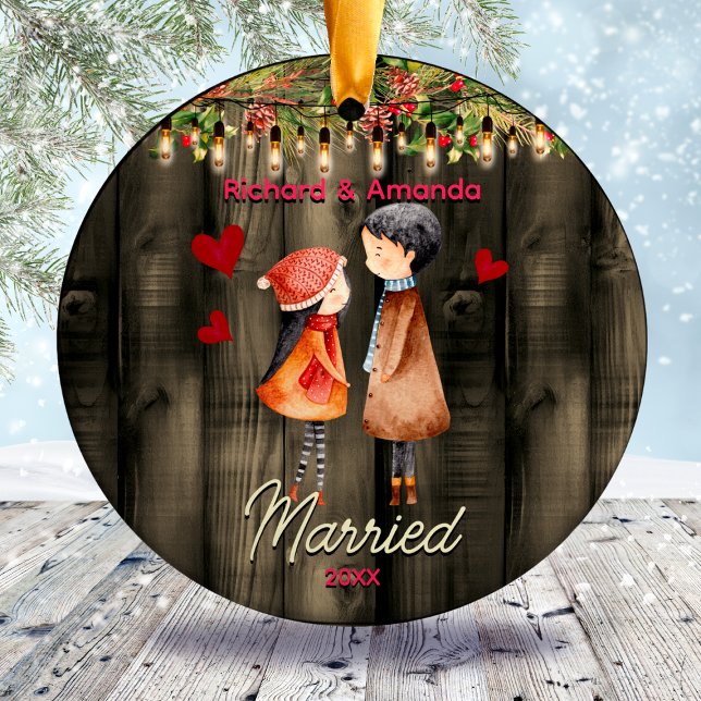 Cute first Christmas married cute couple  Ceramic Tree Decoration (Creator Uploaded)
