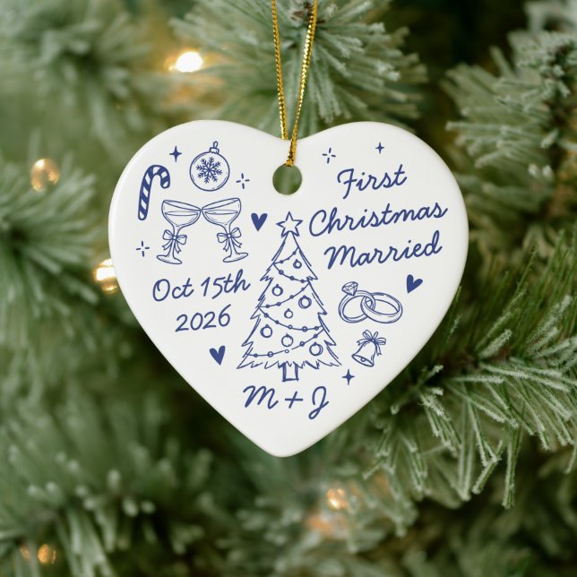 Cute First Christmas Married First Photo Ceramic Tree Decoration (Tree)
