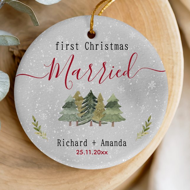 Cute first Christmas married green trees Ceramic Tree Decoration (Creator Uploaded)