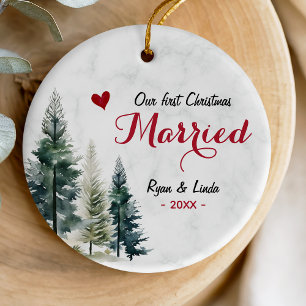 Cute first Christmas Married red heart Ceramic Tree Decoration