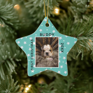 Cute First Christmas Puppy Photo Ceramic Tree Decoration