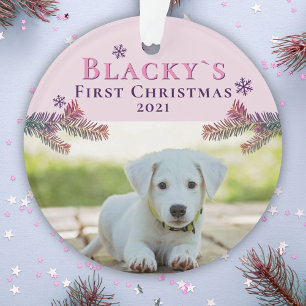 Cute First Christmas Puppy Pink Christmas Photo Ornament