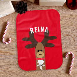 Cute First Christmas Reindeer Girl Red Holiday Burp Cloth