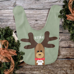 Cute First Christmas Reindeer Holiday Baby Bib