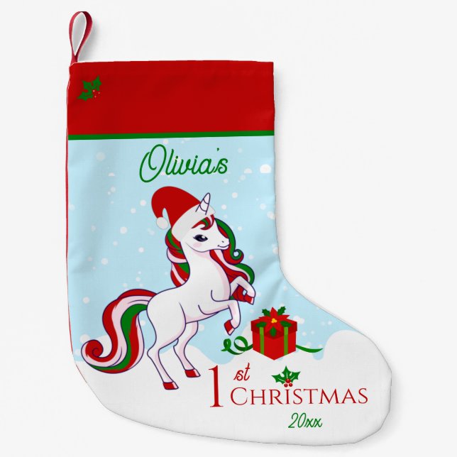  Cute First Christmas Unicorn  Small Christmas Stocking (Front)