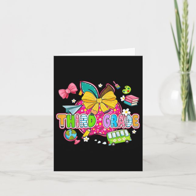 Cute First Day Of School Preppy Third Grade Back T Card (Front)
