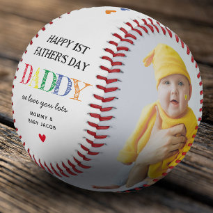Cute First Father's Day Daddy 2 Photo Keepsake Baseball