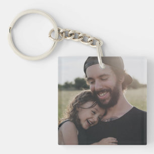 Cute First Father's Day Daddy Daughter Name Photo Key Ring
