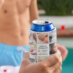 Cute First Father's Day Daddy Photo Collage Can Cooler