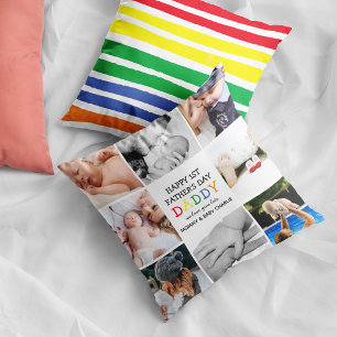 Cute First Father's Day Daddy   Photo Collage Cushion