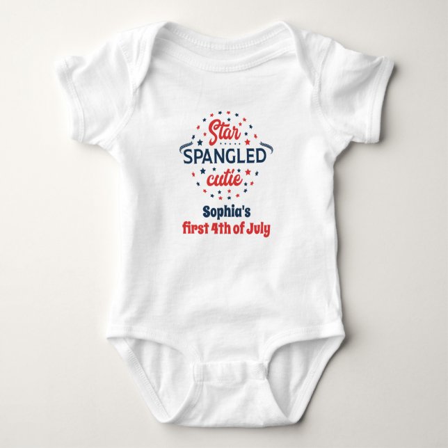 Cute First Fourth of July Personalised Baby Bodysuit (Front)