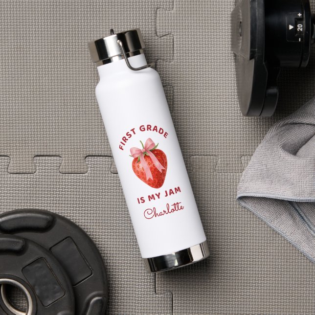 Cute First Grade is my jam Back to School Teacher Water Bottle (Gym (Rotated))