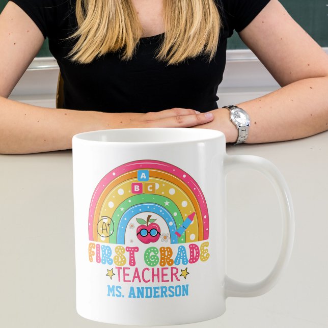 Cute First Grade Teacher Personalised Colourful Coffee Mug (Creator Uploaded)