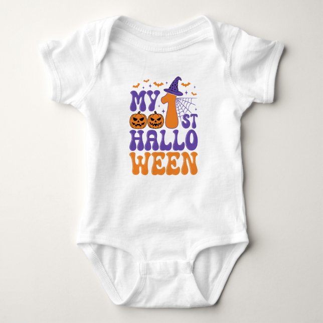 Cute First Halloween Romper with Pumpkins Baby Bodysuit (Front)