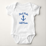 Cute first mate nautical anchor baby bodysuit<br><div class="desc">Cute first mate nautical anchor baby bodysuit. Personalised kid's jumpsuit. Nautical children's clothing with ship anchor and custom name or monogram initial letters. Maritime 1st Birthday party gift idea for new sailor son or daughter. Make your own for skipper grandson, son, nephew, cousin, niece, friends etc. Script typography with boat...</div>