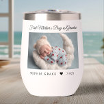 Cute First Mother's Day as Grandma New Baby Photo<br><div class="desc">Make her first Mother's Day as Grandma unforgettable with this custom photo tumbler . The elegant design features "First Mother's Day as Grandma" in sophisticated script above a beautiful newborn photo, with space for the baby's full name and birthdate below. It's a treasured keepsake for coffee lovers who just became...</div>