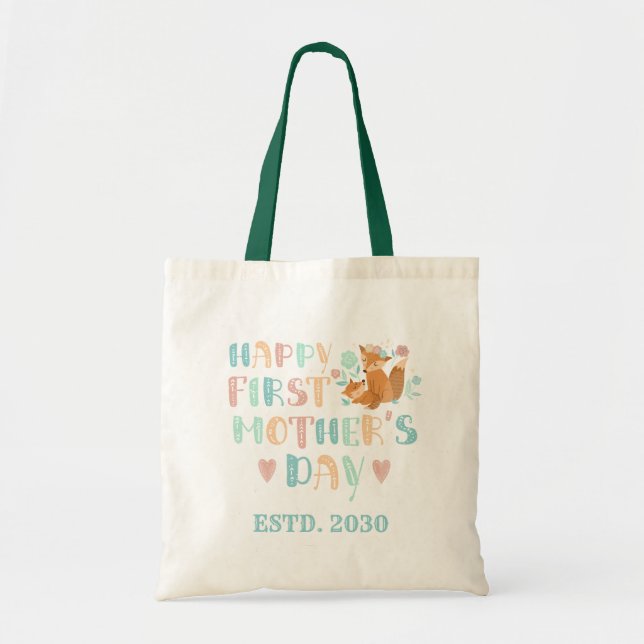 Cute First Mothers Day Boho Typography Personalise Tote Bag (Front)