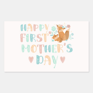 Cute First Mothers Day Boho Typography Rectangular Sticker
