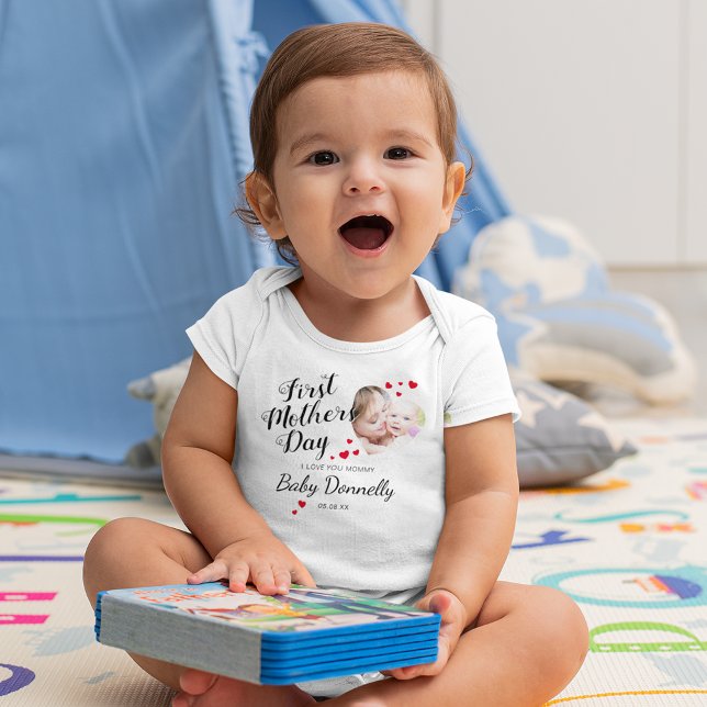 Cute First Mothers Day Heart Photo Baby Bodysuit (Creator Uploaded)