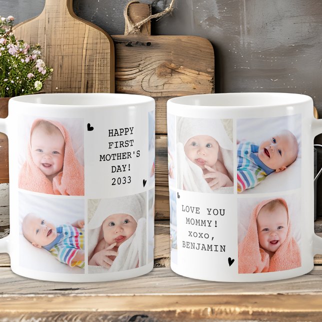 Cute First Mother's Day Personalised Photo Collage Coffee Mug (Creator Uploaded)