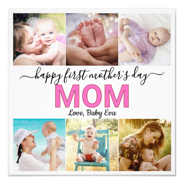 Cute First Mother's Day Photo Collage Keepsake Print (Front)