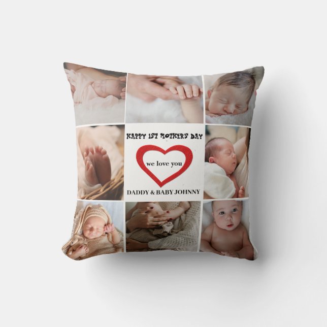 Cute First Mother's Day We love you| Photo Collage Cushion (Front)