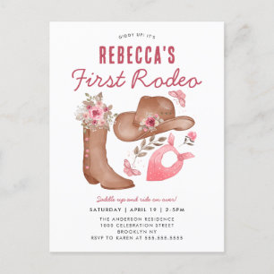 Cute First Rodeo Country Pink Cowgirl 1st Birthday Postcard